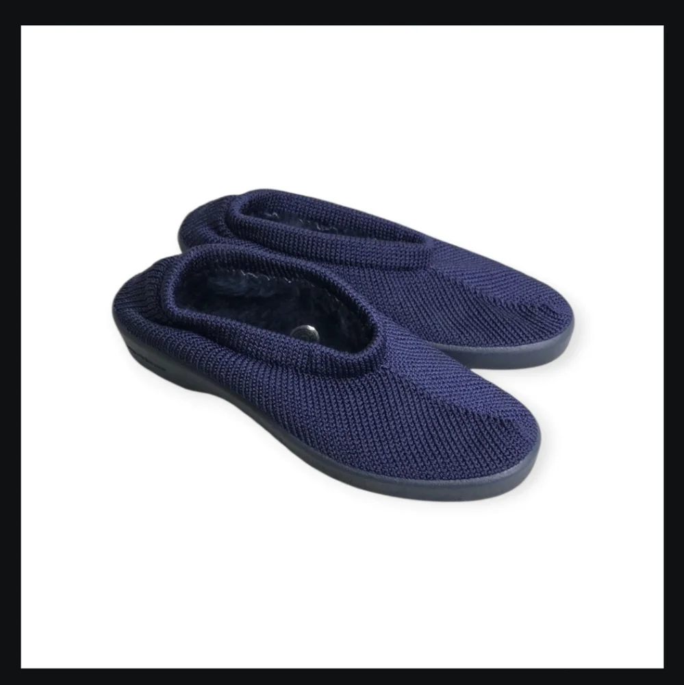 NEW Arcopedico Soft Faux Fur Lined Navy Knit Slip On Shoes 41 10